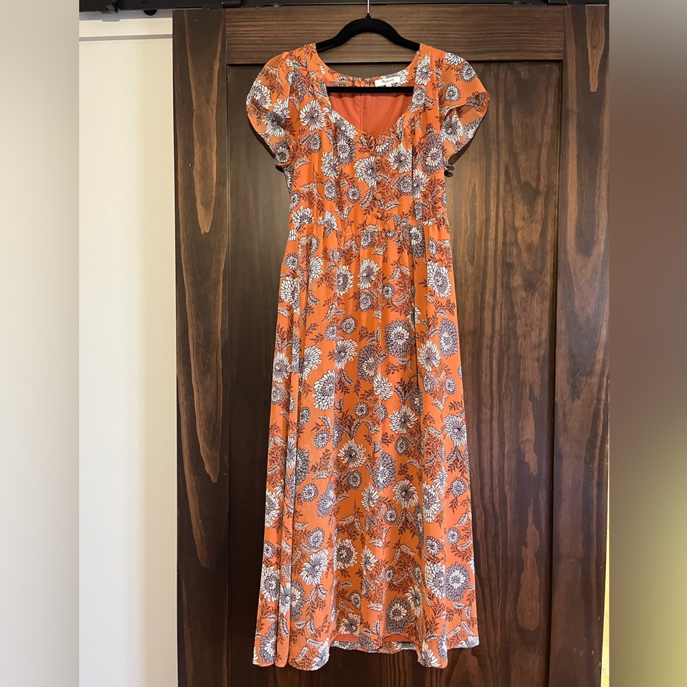 Madewell Floral Sheer Sleeve Button Front Midi dress (size 4)